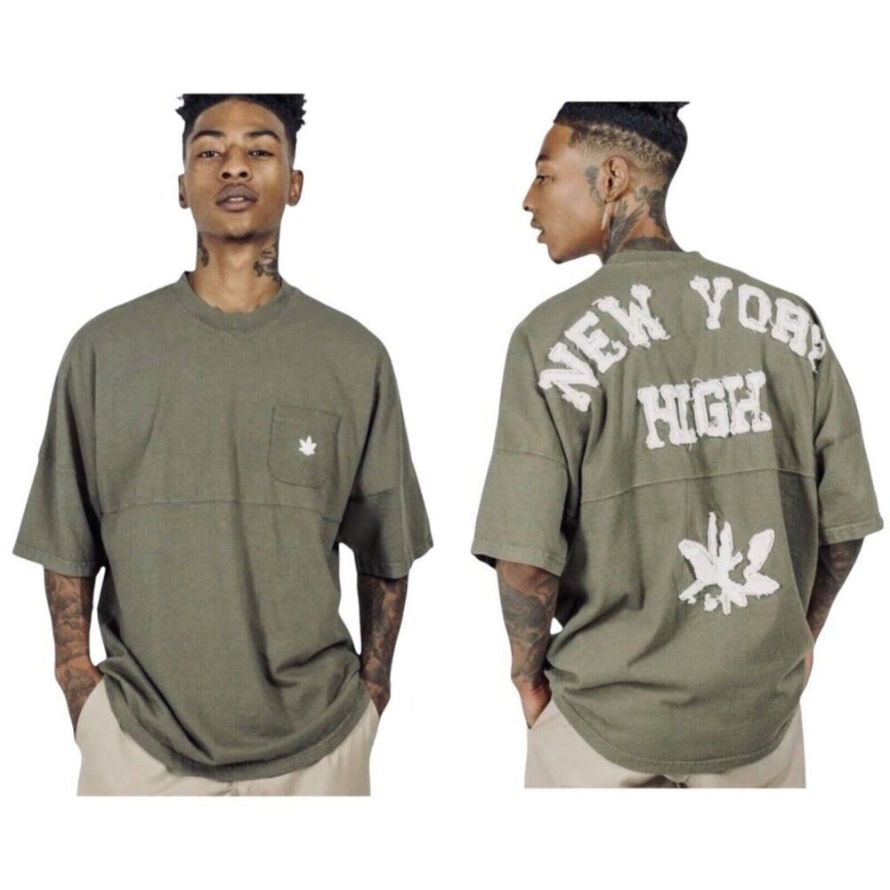 Spirit Jersey Mens Size L New York‎ High Oversized Olive Green 420 Urban T-Shirt